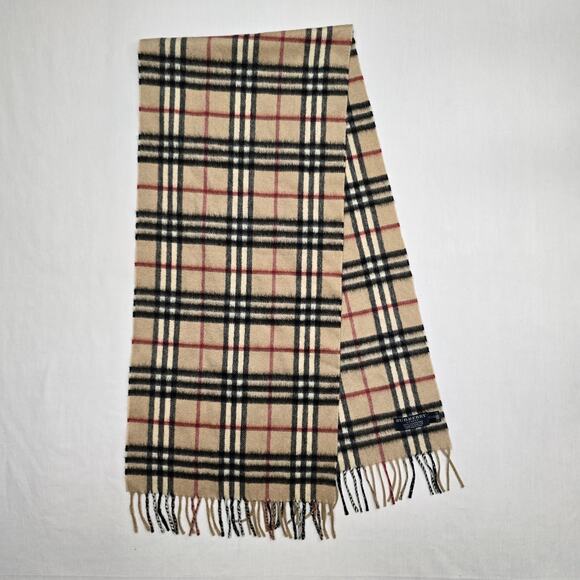 Burberry London 100% Cashmere Check Fringed Scarf England Made - Picture 1 of 6